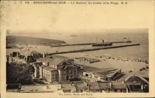 Ak Boulogne sur Mer Pas de Calais, Kasino, Strand