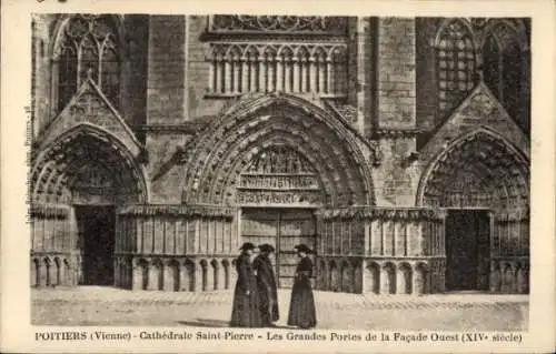 Ak Poitiers Vienne, Cathedrale Saint-Pierre, Les Grandes Porles de la Facade Ouest, XIV siecle
