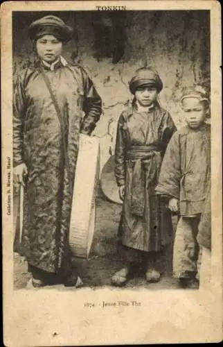 Ak Tonkin Vietnam, Kinder in Volkstracht, Vietnamesische Tracht