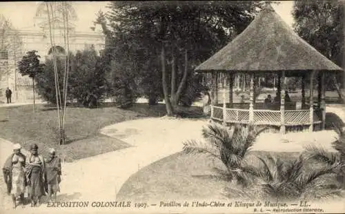 Ak Exposition Coloniale 1907, Pavillon de l'Indo-Chine, Kiosque de Musique