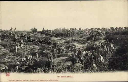 Ak Marokko,  Französische Truppen, Konvoi, ein Schwieriges Stück, Feldzug 1907-1911
