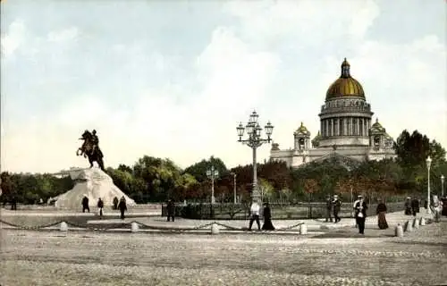 Ak Sankt Petersburg Russland, Isaak Kathedrale, Reiterstandbild Peter der Große