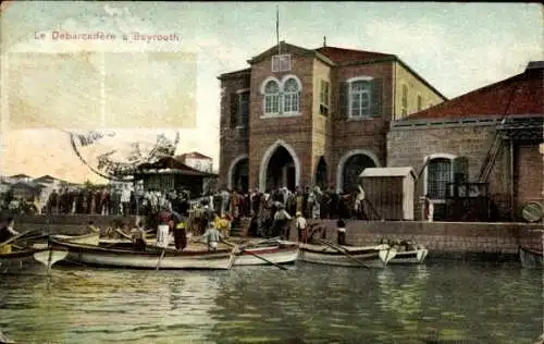 Ak Beirut Beyrouth Libanon, Fahrgäste am Steg, Boote