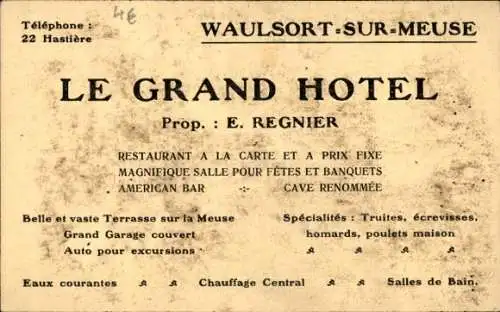 Ak Waulsort Hastière Wallonien Namur, Le Grand Hotel