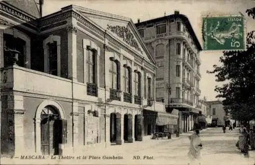 Ak Algerian Mascara, The Theatre und Place Gambetta