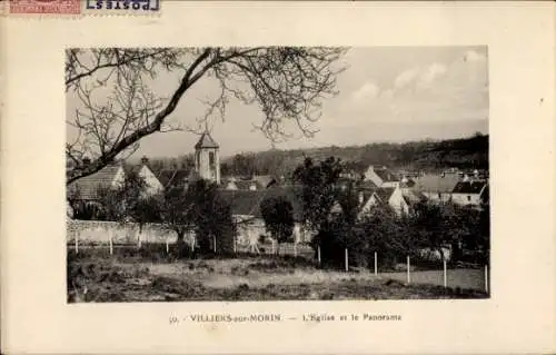 Ak Villiers sur Morin Seine et Marne, L'Eglise et le Panorama