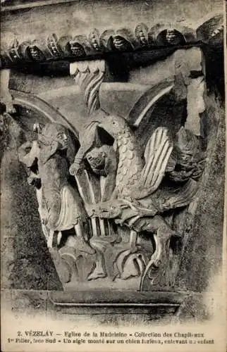 Ak Vézelay Yonne, Eglise de la Madeleine, Collection des Chapiteaux 1st Piller, face Sud
