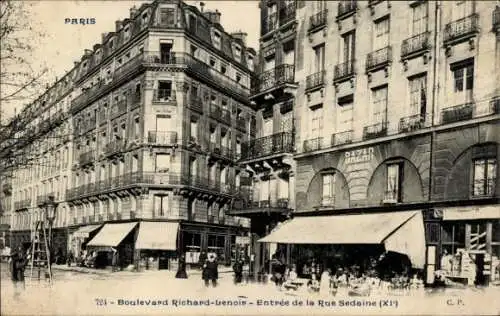 Ak Paris XI, Boulevard Richard Lenoir, Eingang zur Rue Sedaine