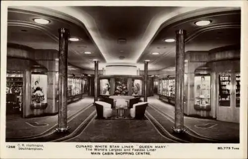 Ak Cunard White Star Liner Queen Mary, Hauptkabine Einkaufszentrum