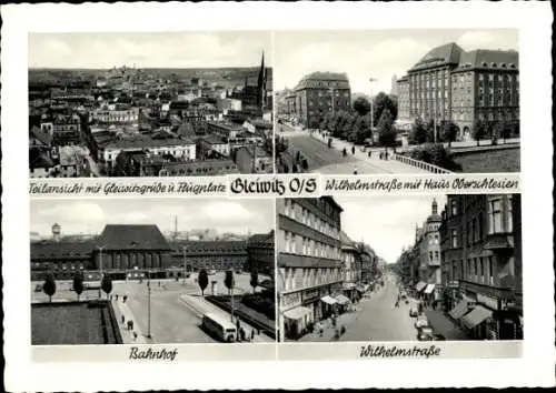Ak Gliwice Gleiwitz Oberschlesien, Bahnhof, Wilhelmstraße, Haus Oberschlesien