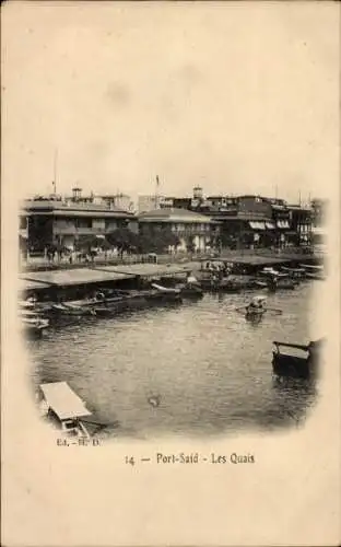 Ak Port Said Ägypten, Blick zu den Kais, Hafenbild