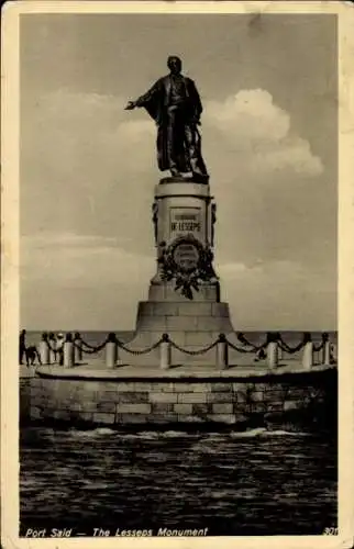 Ak Port Said Ägypten, Lesseps Denkmal