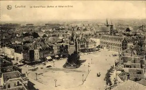 Ak Kortrijk Kortrijk Westflandern, Grote Markt, Glockenturm, Rathaus
