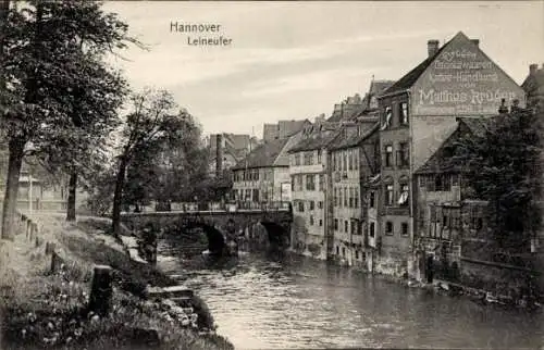 Ak Hannover in Niedersachsen, Leineufer, Brücke, Kolonialwaren Matthias Krüger