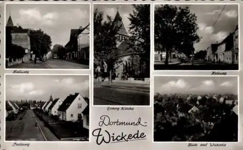 Ak Wickede Dortmund im Ruhrgebiet, Panorama, Hellweg, Siedlung, Evangelische Kirche