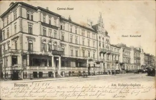 Ak Hansestadt Bremen, Bahnhofsplatz, Central-Hotel, Hotel Kaiserhof