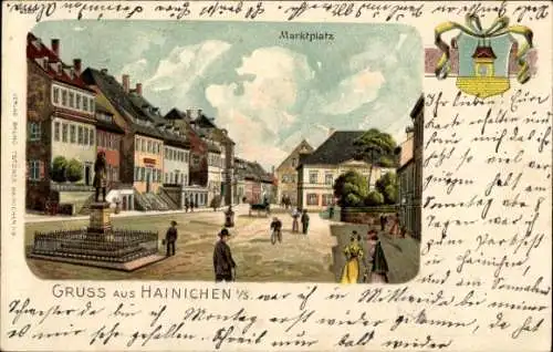 Wappen Litho Hainichen in Sachsen, Marktplatz, Denkmal