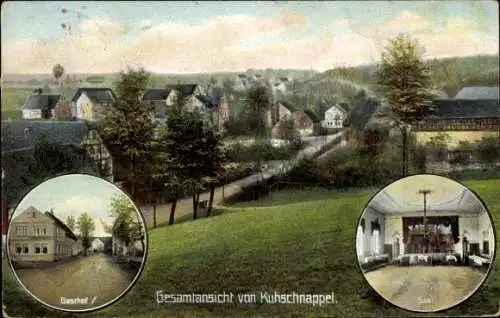 Ak Kuhschnappel Sankt Egidien in Sachsen, Gasthof von H. Lahl, Saal, Panorama