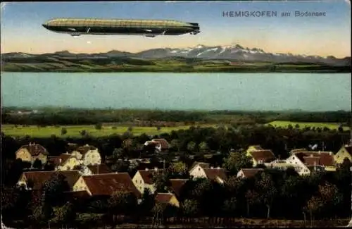 Ak Hemigkofen Kressbronn am Bodensee, Panorama, Zeppelin