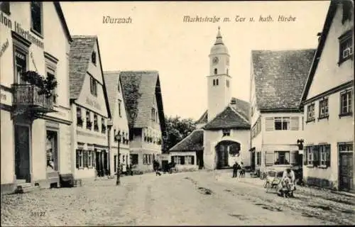 Ak Bad Wurzach in Oberschwaben, Marktstraße, Tor, kath. Kirche, Geschäft Hiertemann