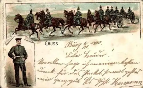Litho Kavallerie, deutsche Soldaten zu Pferden, Uniform