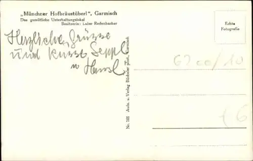 Ak Garmisch Partenkirchen in Oberbayern, Münchner Hofbräustüberl