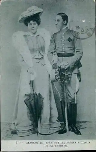 Ak Alfons XIII. und seine zukünftige Frau Victoria de Battenberg