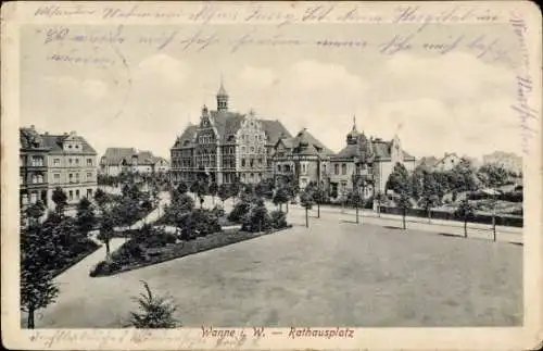 Ak Wanne Herne im Ruhrgebiet, Rathausplatz