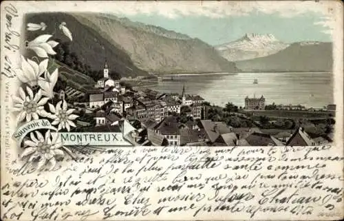 Litho Montreux Kanton Waadt Schweiz, Panorama, Edelweiß