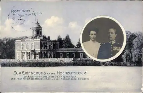 Ak Potsdam in Brandenburg, Marmorpalais, Kronprinz Wilhelm von Preußen, Kronprinzessin Cecilie