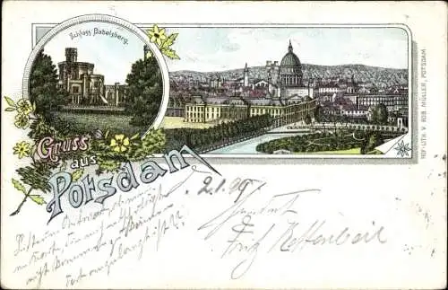 Litho Potsdam in Brandenburg, Blick auf den Ort, Schloss Babelsberg