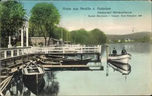 Ak Nedlitz Potsdam in Brandenburg, Restaurant Römerschanze, Anlegestelle