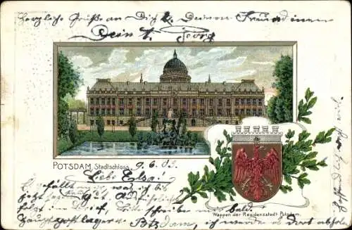 Präge Wappen Litho Potsdam in Brandenburg, Stadtschloss