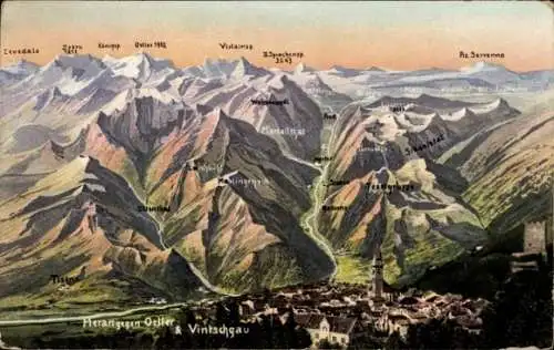 Ak Meran Merano Südtirol, Landkarte, Vintschgau, Ortler, Cevedale, Schaalstat, Tisens