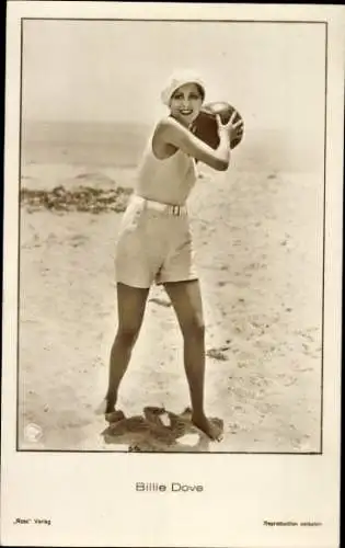 Ak Schauspielerin Billie Dove, Portrait, Strand, Ball