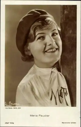 Ak Schauspielerin Maria Paudler, Portrait mit Baskenmütze, Ross Verlag 4166 1