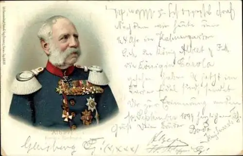 Litho König Albert von Sachsen, Portrait in Uniform, Orden