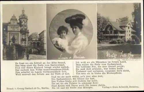 Ak Kronprinzessin Luise von Sachsen, Prinzessin Monica, Schloss Dresden, Wartegg 1904, Gedicht