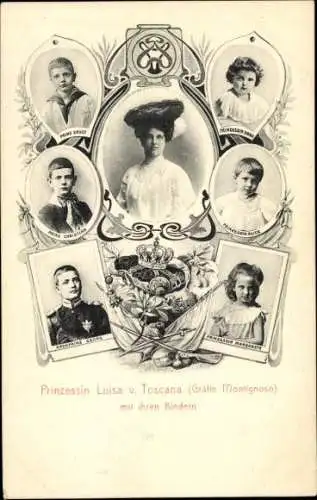 Ak Prinzessin Luise von Österreich Toskana, Gräfin Montignoso, Kinder, Kronprinz Georg von Sachsen
