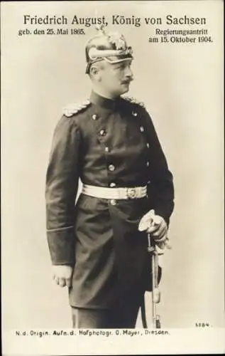 Ak König von Sachsen, Friedrich August III., Portrait in Uniform, Regierungsantritt 1904