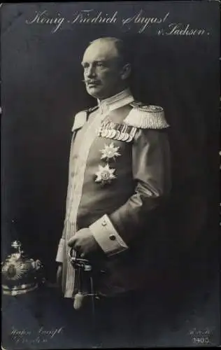 Ak König Friedrich August III von Sachsen, Portrait in Uniform, Epauletten, Orden