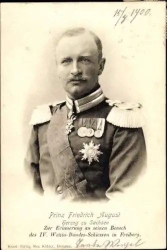Ak Friedrich August III. von Sachsen als Kronprinz, Portrait in Uniform, Orden