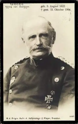 Ak König Georg von Sachsen, Portrait in Uniform, Trauerkarte zum Tod 1904