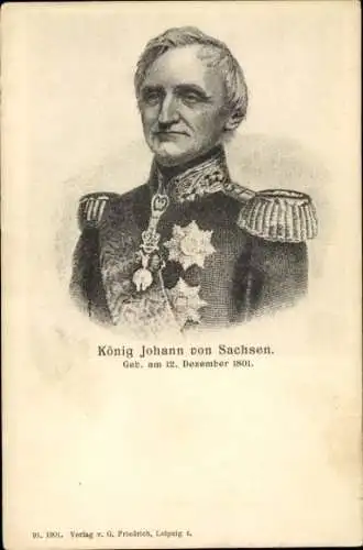 Litho König Johann von Sachsen, Portrait in Uniform, Orden