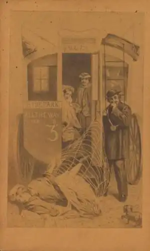 Künstler Ak London, Pferdeomnibus, gestürzte Dame im Reifrock