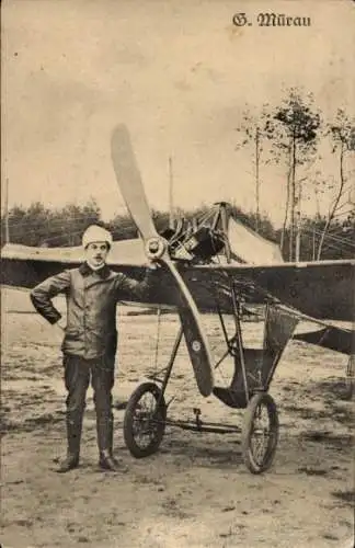 Ak Flugpionier Georg Mürau, Flugzeug, Eindecker