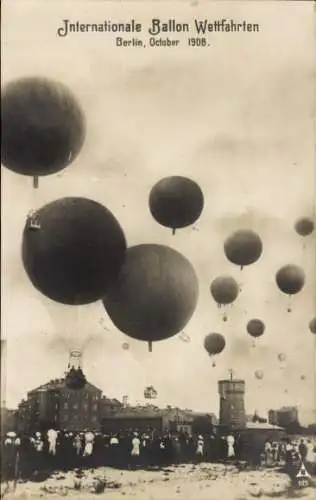 Ak Internationale Ballon Wettfahrten Berlin 1908, Ballons, Zuschauer, PH 529