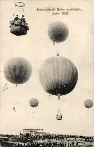 Ak Internationale Ballon Wettfahrten Berlin 1908, Ballons, Zuschauer
