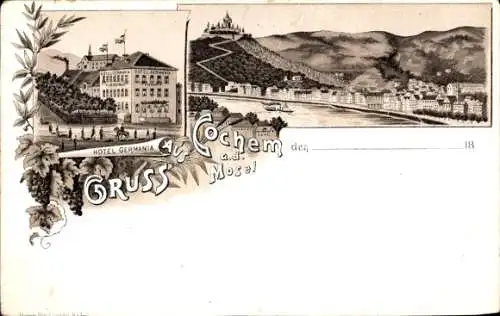 Litho Cochem an der Mosel, Hotel Germania, Panorama