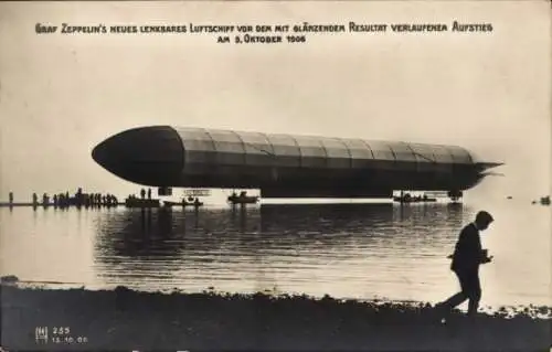 Ak Graf Zeppelin's neues lenkbares Luftschiff, vor dem Aufstieg am 9. Oktober 1906
